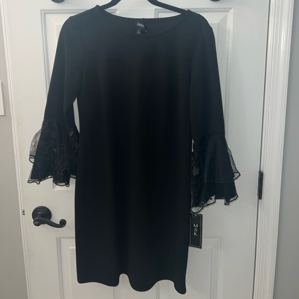 Black MSK midi dress- Floral bell sleeves